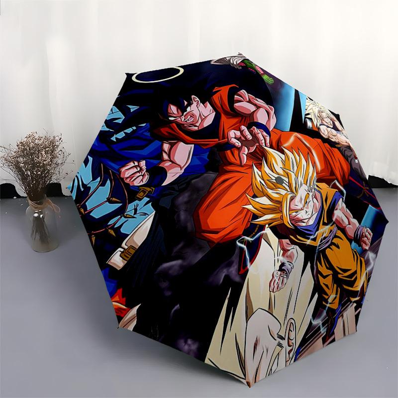 1pc Dragon Ball Z Goku & Vegeta Outdoor Umbrella - Automatic Opening/Closing - Portable 3-Fold Design - 8-Rib Iron Frame - Ideal Gift for Fans, Travel