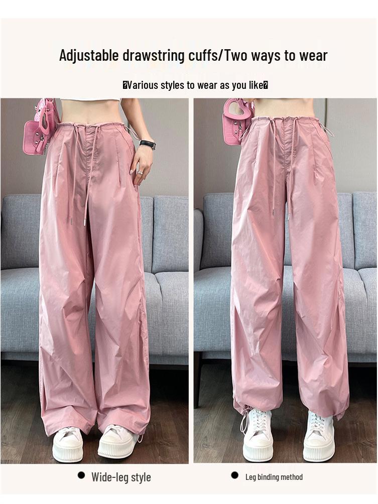 Women's Dopamine Paratrooper Jumpsuit: High-Waist, Loose-Fit, Wide-Leg Windbreaker Pants for Spring and Autumn