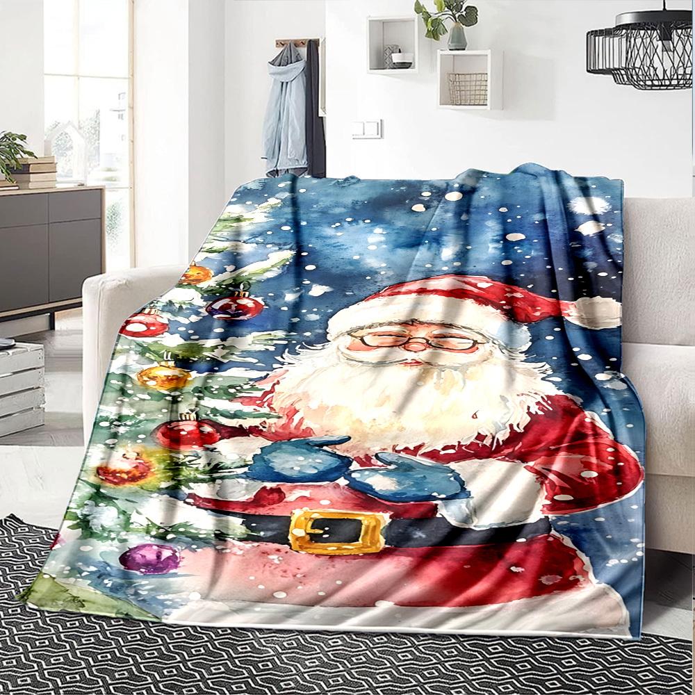 1pc Santa Claus Christmas Tree Blanket Lightweight Flannel Throw for Sofa Bed Travel Camping Livingroom Office Couch Chair