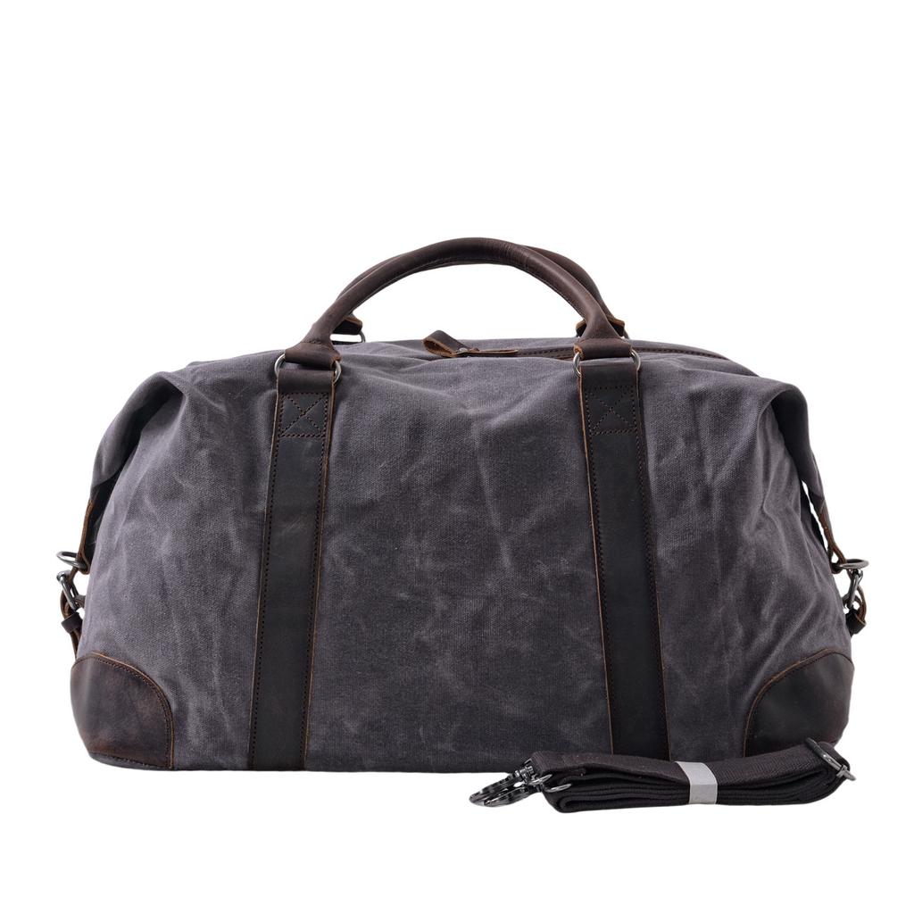 Retro-style Travel Handbag Made of Waxed Waterproof Canvas with Cowhide, Large-capacity Men's Weekend Bag