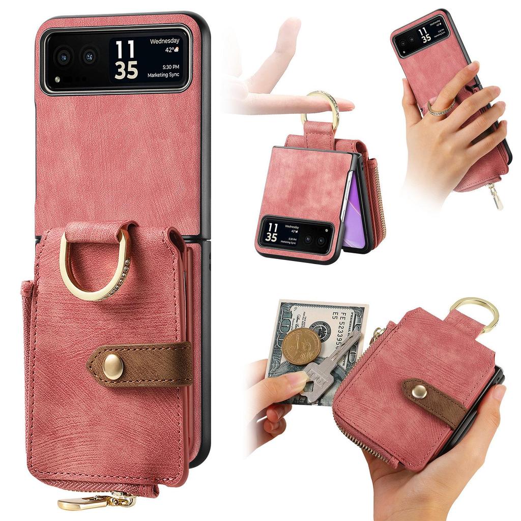 Funda de Cuero Moto Razr60 Ultra con Ranuras para Múltiples Tarjetas y Soporte de Anillo