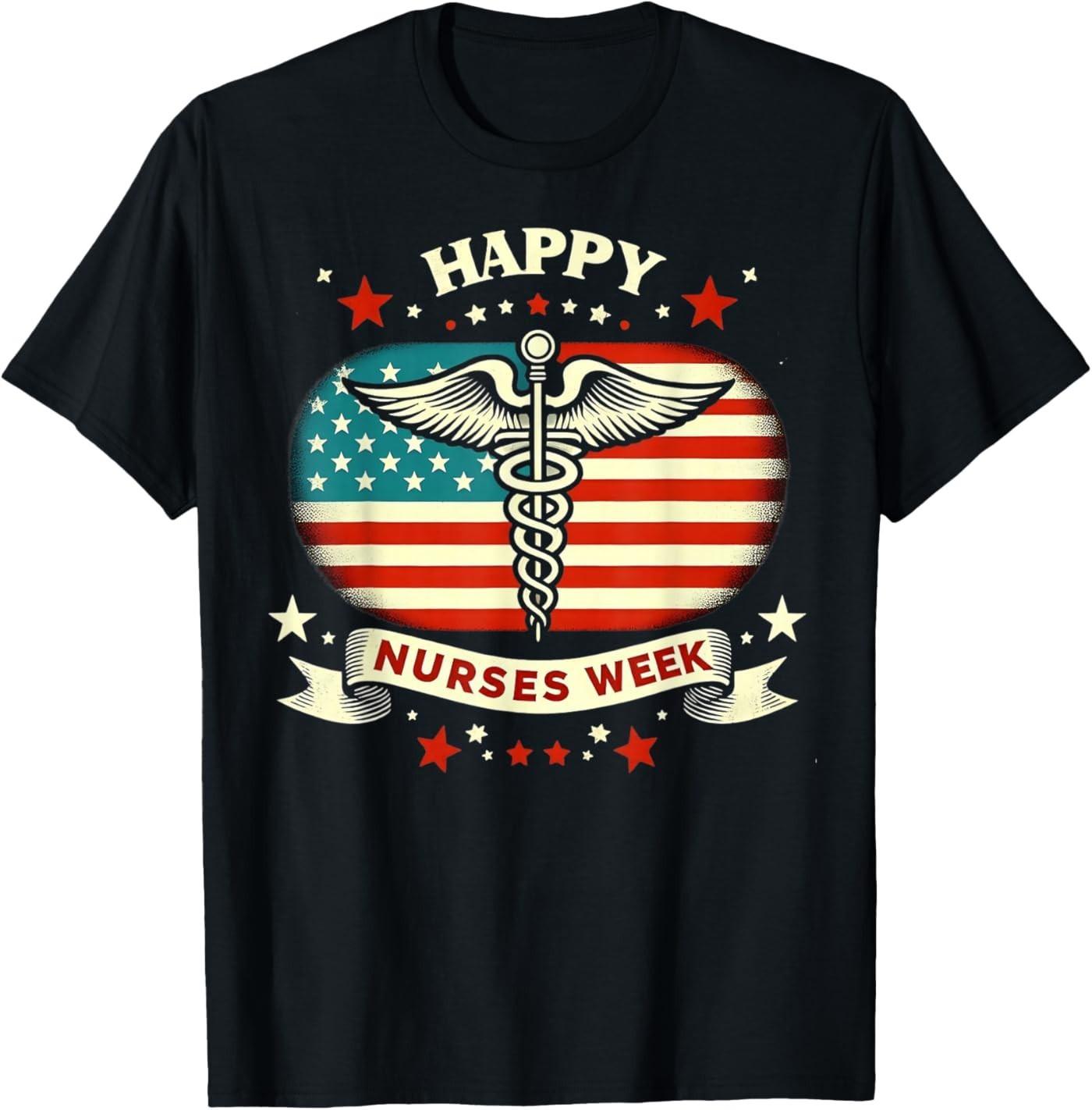 Happy Nurses Week, Great Nurses Week 2026 American Flag T-Shirt XXL