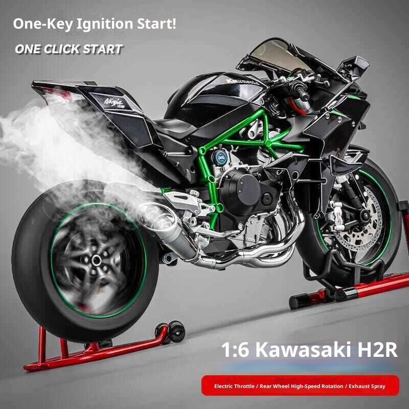 1:6kawasaki H2r Alloy Motorcycle Model Ignition Start Function With Simulated Spray Effect Premium Diecast Locomotive Decoration