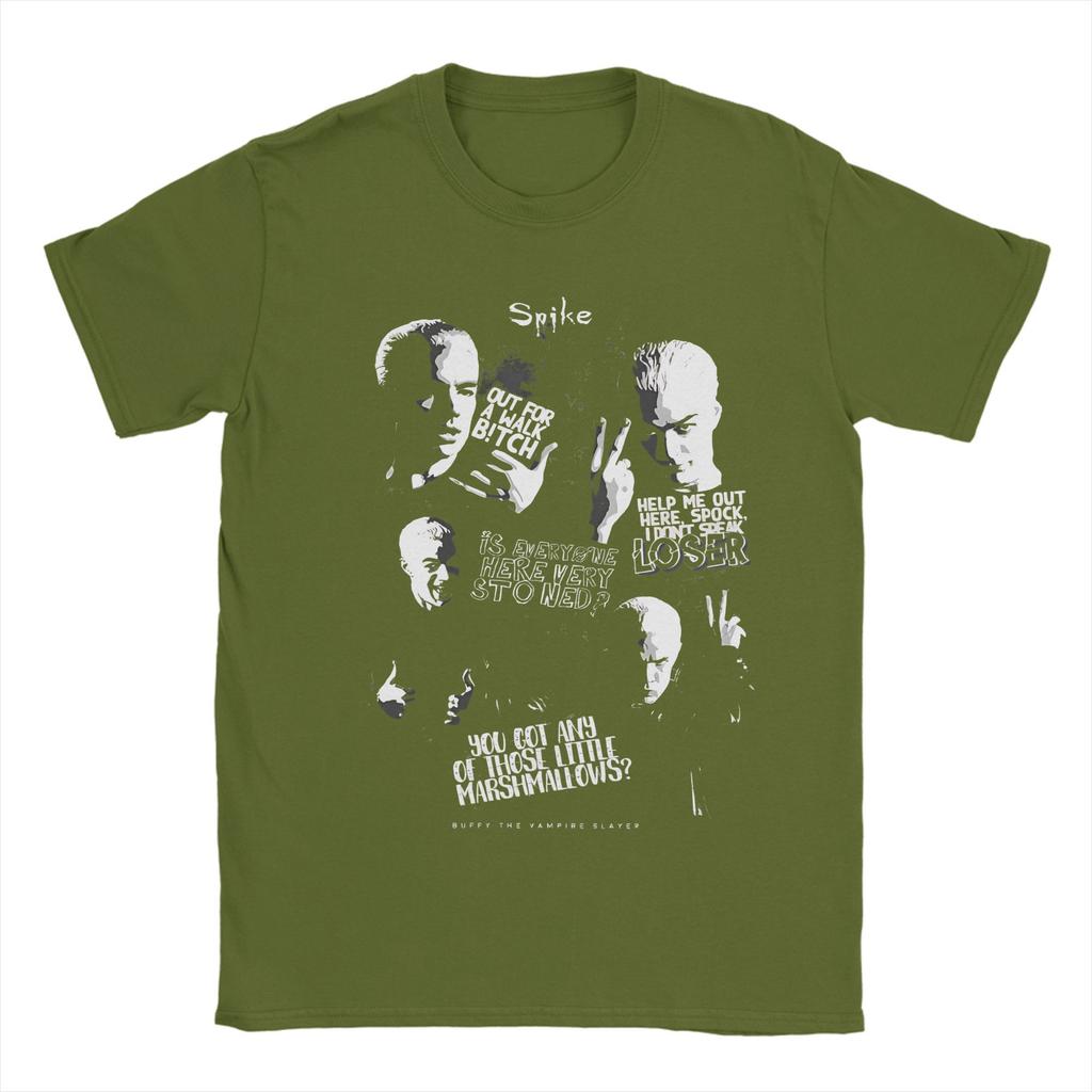 Pánské tričko s potiskem Buffy, přemožitelky upírů, Spike, bavlněné oblečení, volnočasové, s krátkým rukávem, s kulatým výstřihem, nápad na dárek, trička