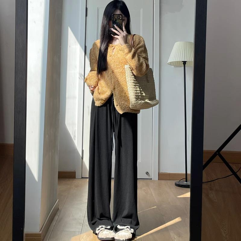 

Женские брюки с высокой талией, грушевидные, повседневные, облегающие, мягко драпирующиеся, с прямыми широкими штанинами, для осени 2XL (Recommended for 126-145 jin)