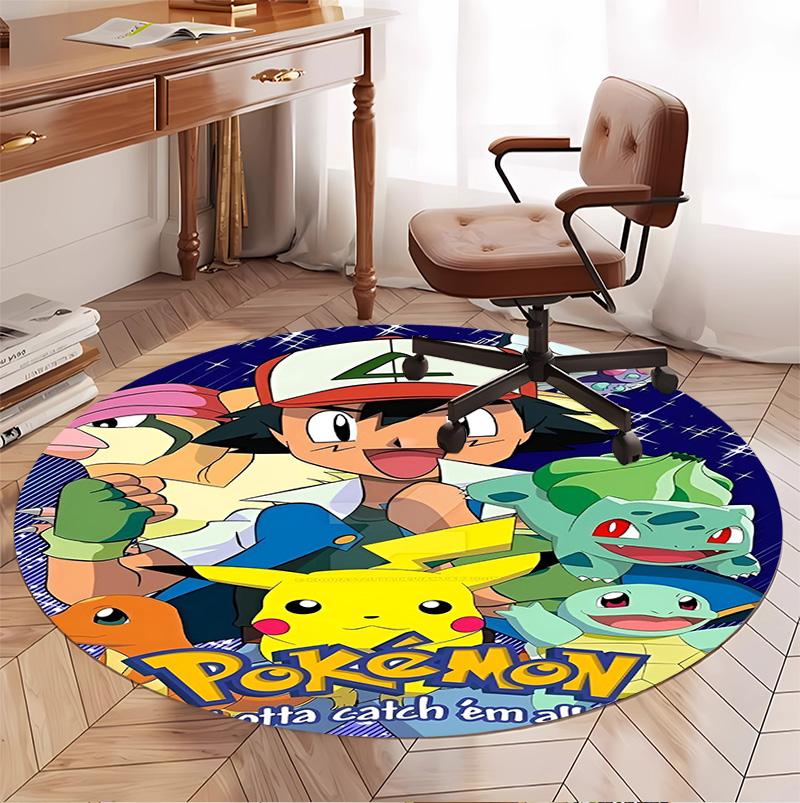 Pokemon Pattern Round Rug, Indoor/Outdoor Mat, for Picnic, Gameroom, Bedroom, Office, Living Room, Home Decor Carpet, Birthday Gift