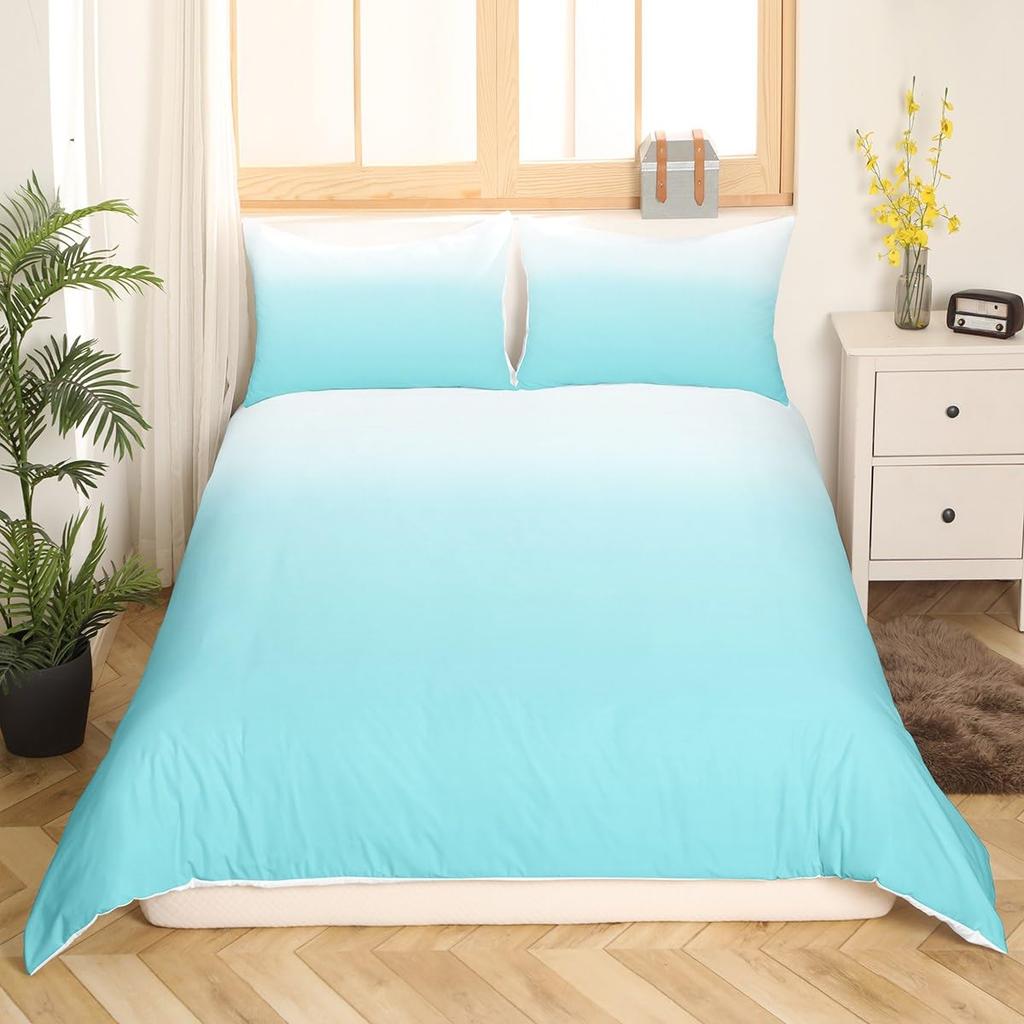 Blue Ombre Duvet Cover Queen Size Ocean Sea Blue White Gradient Solid Color Soft Bedding Set Modern Abstract Art Comforter Cover