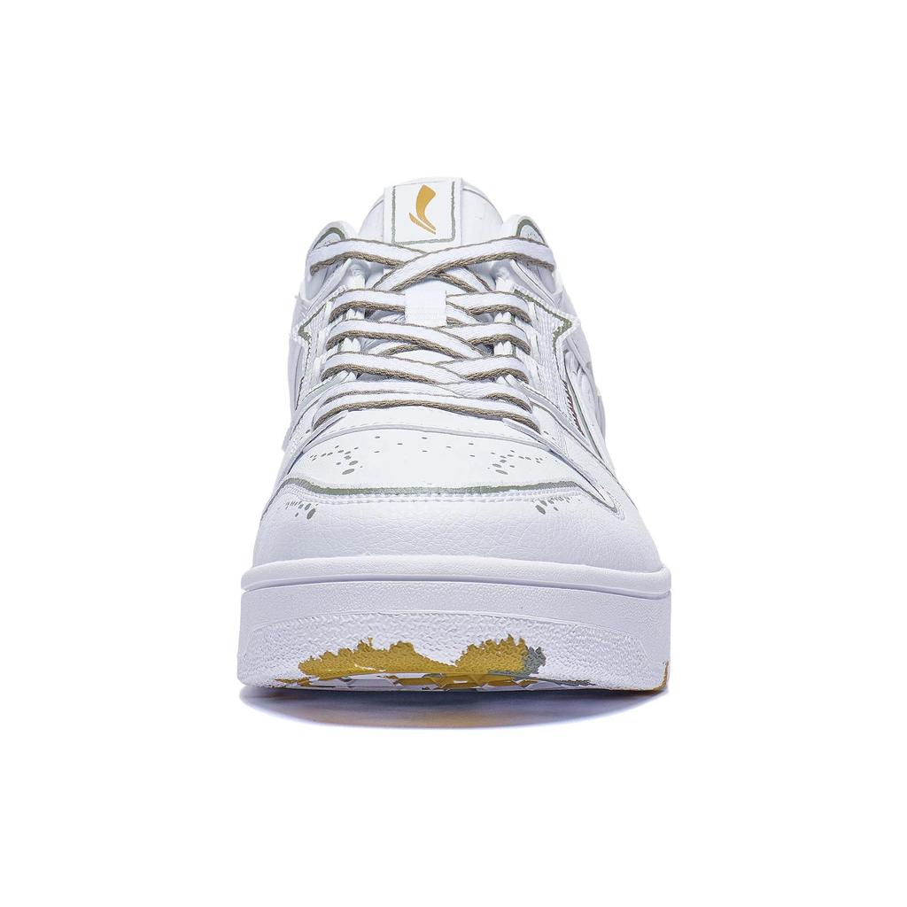 Li Ning Synthetic Leather Comfortable Slip Resistant Abrasion Resistant Low Top Skateboard Shoes Men's White Gold AGCT375-3
