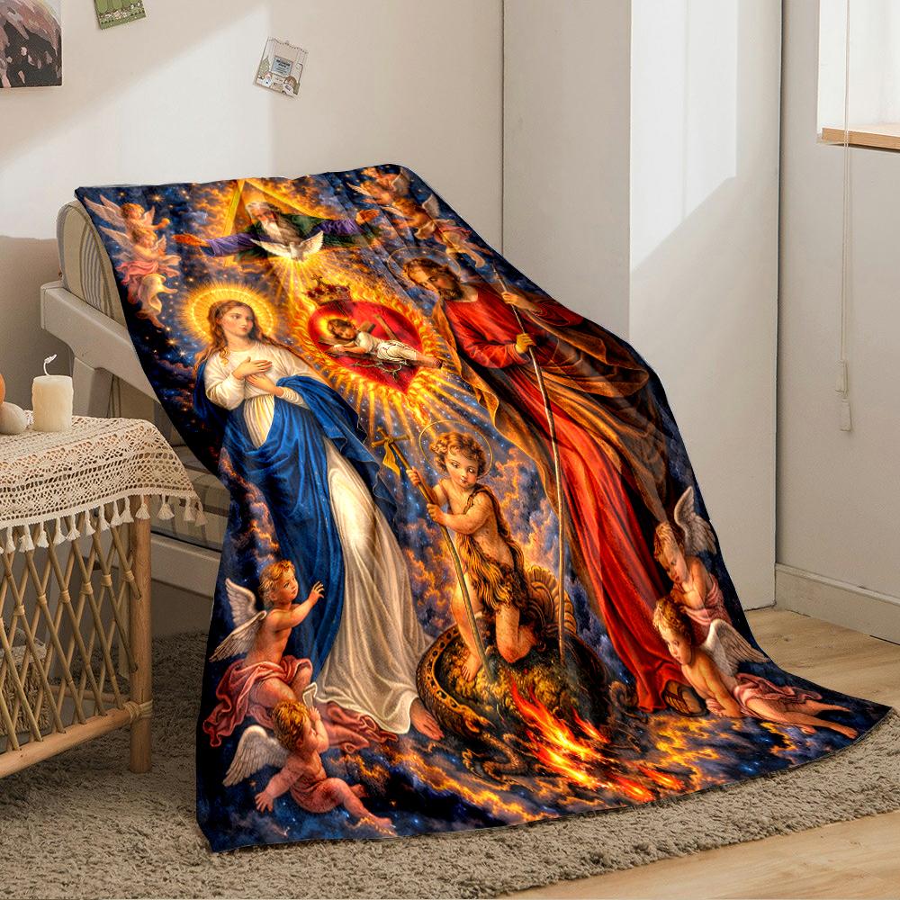 Holy Family and Angels Blanket DesignFlannel Blanket for Bedroom, Living Room, Sofa, and Nap