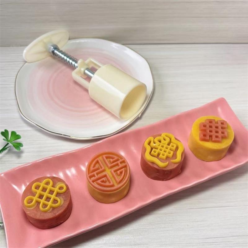 Chinese Knot Pattern Mooncakes Molds Set With 4 Interchangeable ABS Plastic Press Easy to Clean Baking Pastry Tool