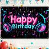 1 striscione di compleanno a tema TikTok - Uno sfondo party al neon vibrante con stelle scintillanti e note, poliestere