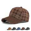 Vintage Plaid Denim Baseball Cap for Men Women Structured Hard Top Tartan Check Sun Hat Casual Retro Peaked Cap