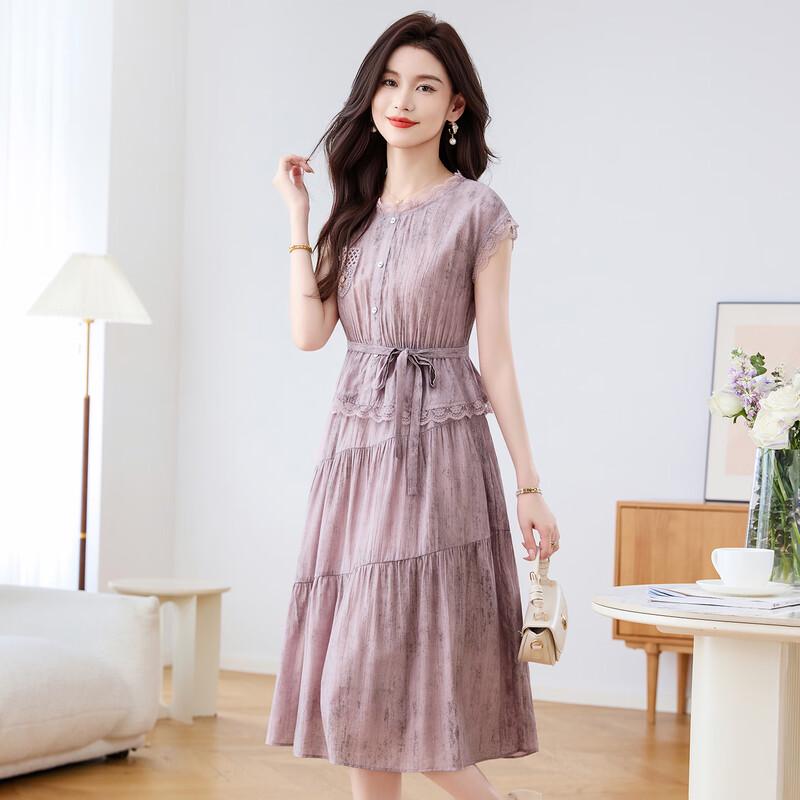 Women s Goddess Purple Chiffon A-Line Dress L