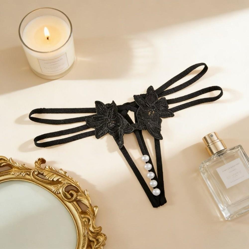 Hollow-out Women's Thong Low-waist Mesh Lace Briefs Breathable Pearl Lace Underwear Female