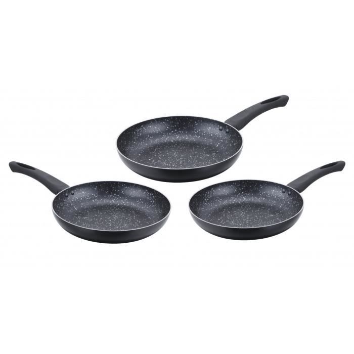 Batterie de poêles en pierre cenocco cc-2001 - 3 pièces - tout feux dont induction - anti-adhésif - orange