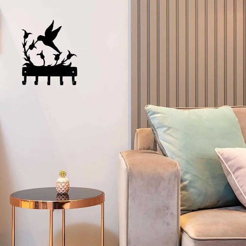 Wall Mounted Hook Up Hummingbird Key Rack Hanger Iron Crafts Rack Wall Art Decor, Perfect Gift for Nature Enthusiasts