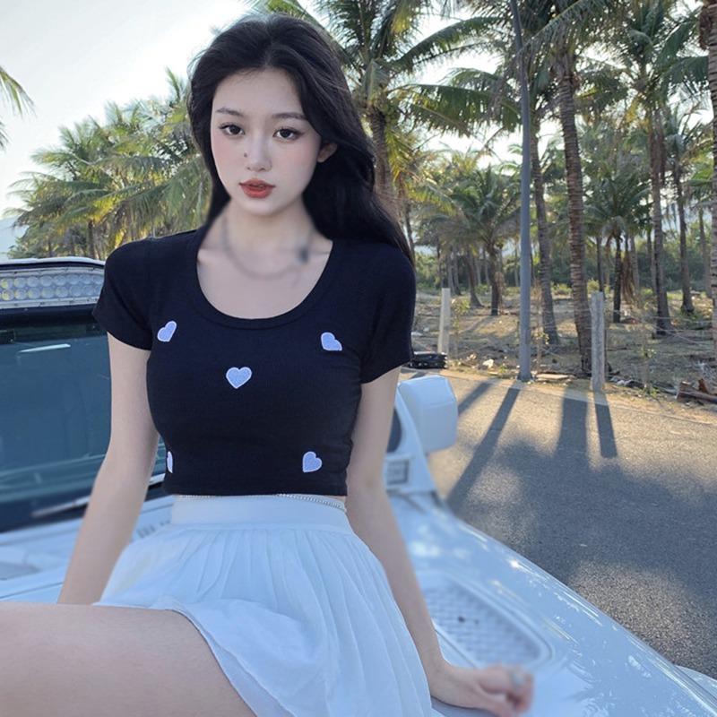 

Летняя футболка с коротким рукавом Женская Инсентер Пустынный Пупок Любовь Низ Короткий Свитер One Size