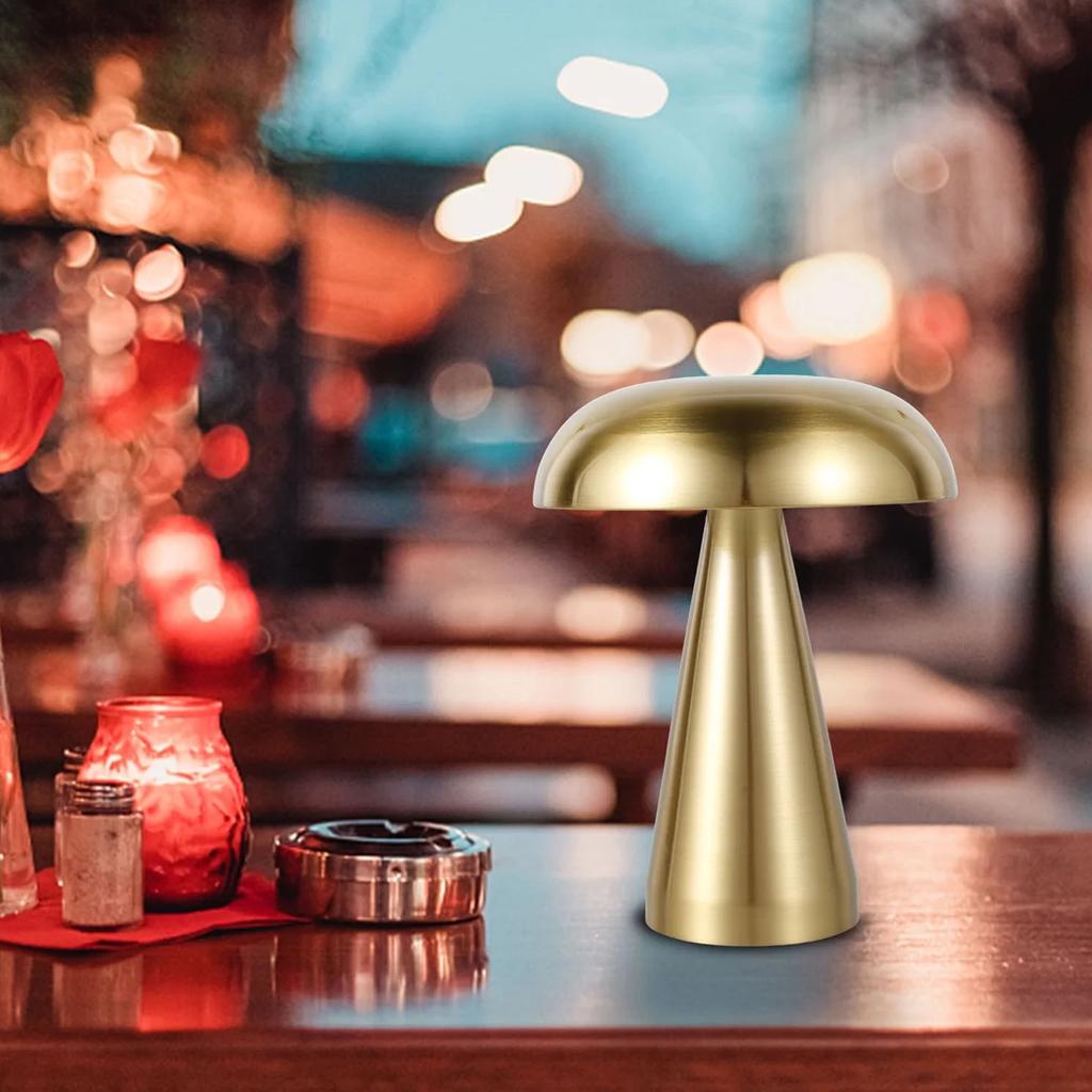 Mushroom Table Lamp Portable Cordless LED Desk Light USB Mushroom Bedside Lamp 3 Color Dimming Decorative Metal Gold Silver Bedside Lamp for Bedroom
