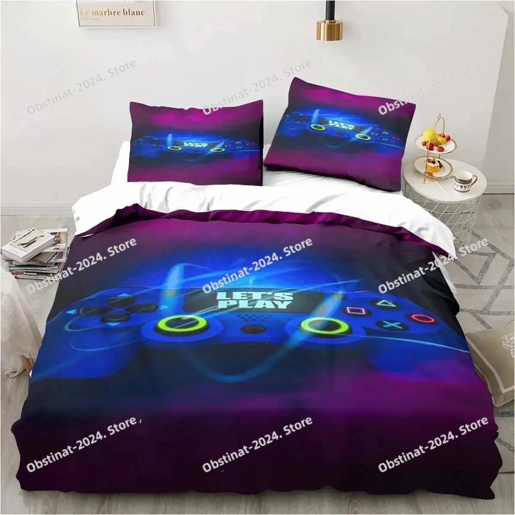 Set Copripiumino Gaming Decorazione Stanza dei Giochi Ragazzi ragazzi Adolescenti Copripiumino Videogioco Set Biancheria da Letto Singolo Let's Play Copripiumino Set da Letto