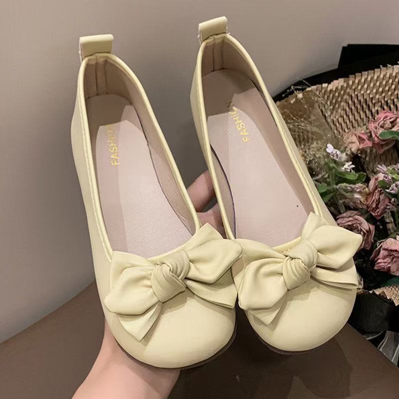 

Bow real soft leather gentle soft sole single shoes women s new flat-bottomed Doudou shallow mouth shoes 35 абрикосовый