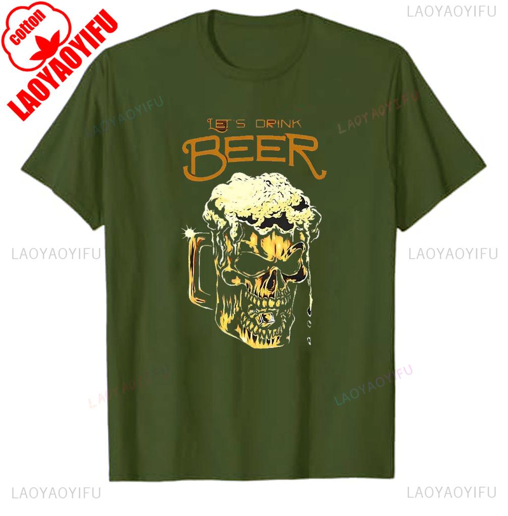 Fashion Men Retro Beer Graphic T Shirts Europe and America Trend Personality Vintage Printed Round Neck Cotton Short Sleeve Tees