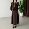 European and American Women's Clothing New Button Lapel Long-sleeved Jacket Belt High Waist Wide Swing Long Skirt Set