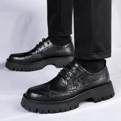 Moda Masculina Estilo Britânico Streetwear Casual Plataforma Sola Grossa Sapatos de Couro Masculino Negócios Moda Vintage Vestido Casamento Sapatos de Couro