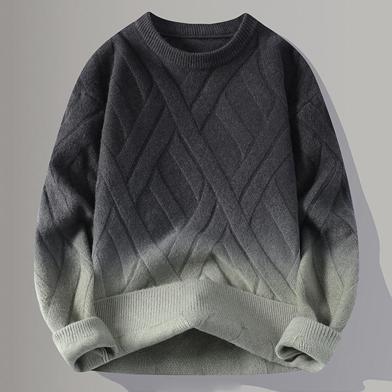 

Men s Gradient Wool Sweater: Fleece-lined, Shirt Collar, Trendy Two-piece Knitwear for Autumn/Winter. L (105-120 jin)
