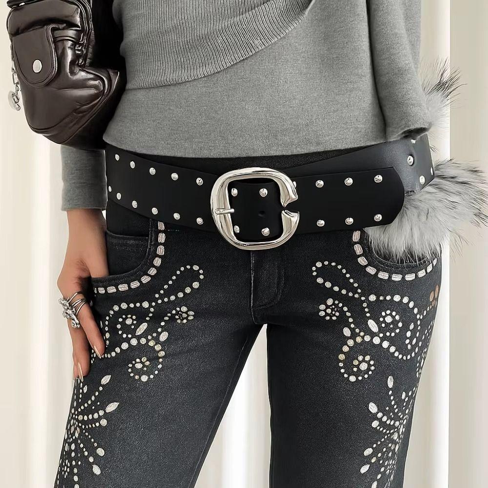 Rivet Women's Wide Belt Leather Y2K Waist Belt Fashion Punk Style Belt  Skirt