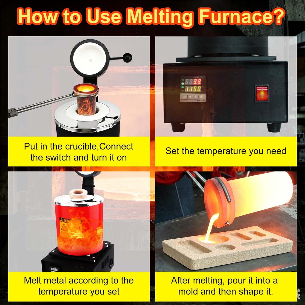 1400W 1-3KG Gold Melting Furnace, Electric Jewelry Melting Machine with Crucible & Ingot Mold, for Gold & Silver