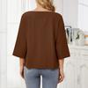 Ladies' Casual Fashion Solid Color V-neck Loose Slit Casual Solid Color Cotton And Linen Top