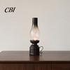 Miniature Oil Lamp Decor Kerosene Resin Candle Holder, Retro Figurine with Smoked Matte Finish Holder Glass Shade & Carved Base, Tabletop for