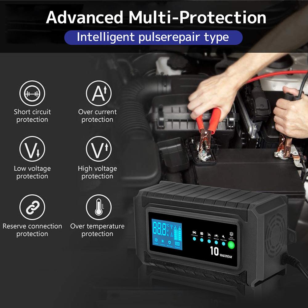 Intelligent Car Fast Charging Battery Automatic Smart Wet Dry Lead Acid Gel AGM Battery Motorcycle Pulse Repair Battery Charger