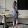 Hong Kong Style Slim-Fit Hip-Hugging Elegant Summer Dress - Short-Sleeved, Waist-Cinching, Sexy and Flattering for Women