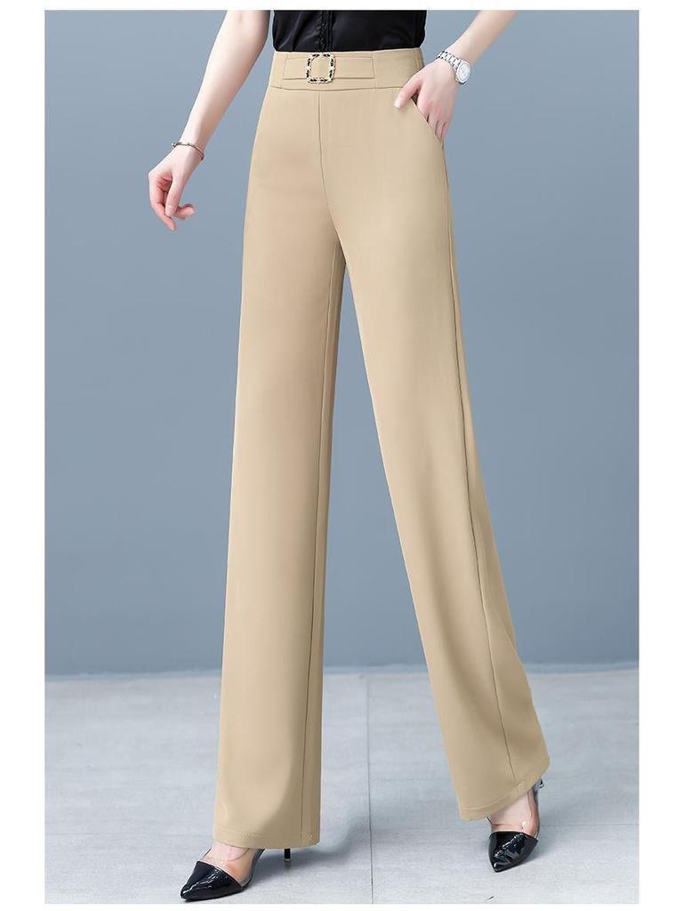 Women's Spring/Summer High Waist Elastic Wide Leg Pants - Slimming, Loose, Straight Leg, Casual Drapey Fit