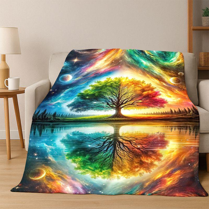 Tree of Life Nordic Mythology Yggdrasil Nature Cartoon Flannel Blanket Soft Throw Blanket for Bedroom Living Room Bed Travel Kid