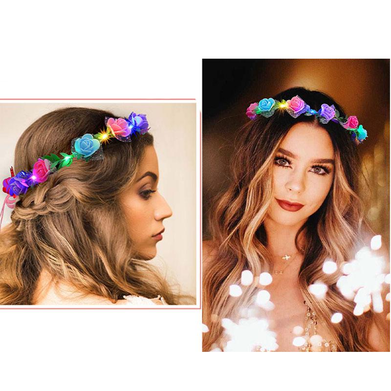 10pcs Light Up Flower Crown Headbands LED Glowing Garland Wedding Party Crown Flower Headband for Birthday Festival Party