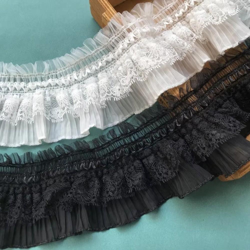 Vintage White Black Embroidery Lace Ruffle Trim Elastic Lace Fabric DIY Stretch Lace DIY Crafts