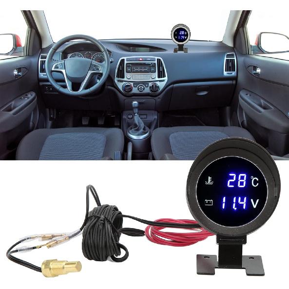 Electrical Water Temperature Gauge, Motorcycle Thermometer LED Voltmeter with Blue Light for Car Motorcycle ATV