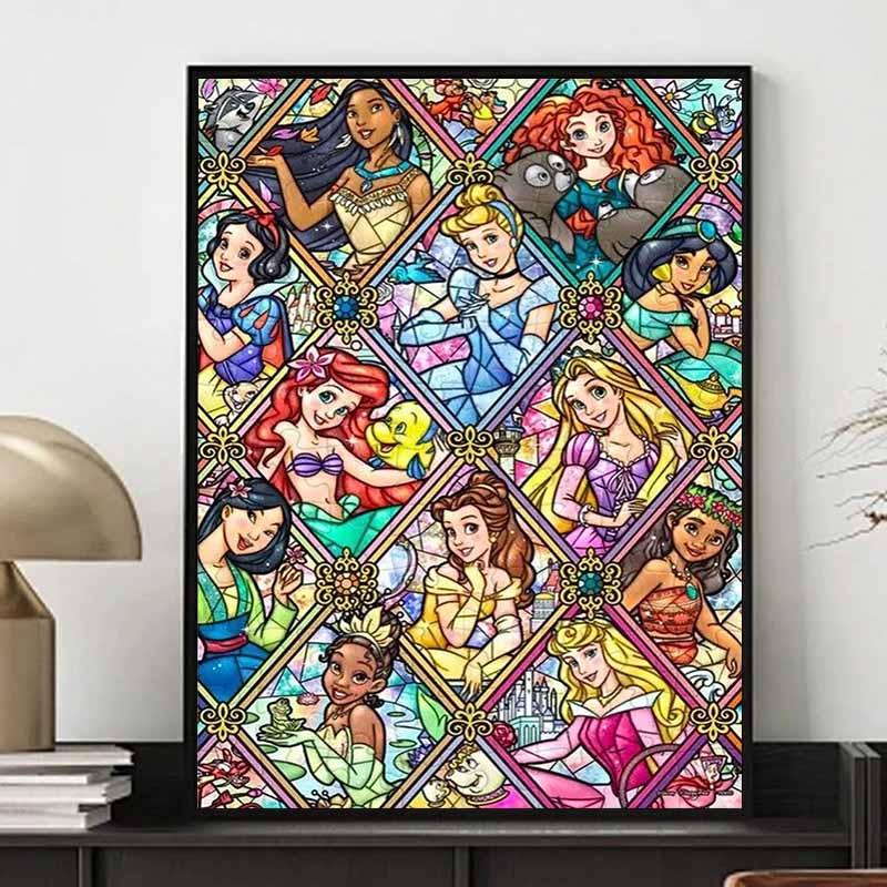 Disney Cartoon Diamond Painting Disney Princess Group Portrait Stained Window Illustration 5D DIY Art Cross Stitch Kit, Mosaic EmbroideryHomeDecorGift