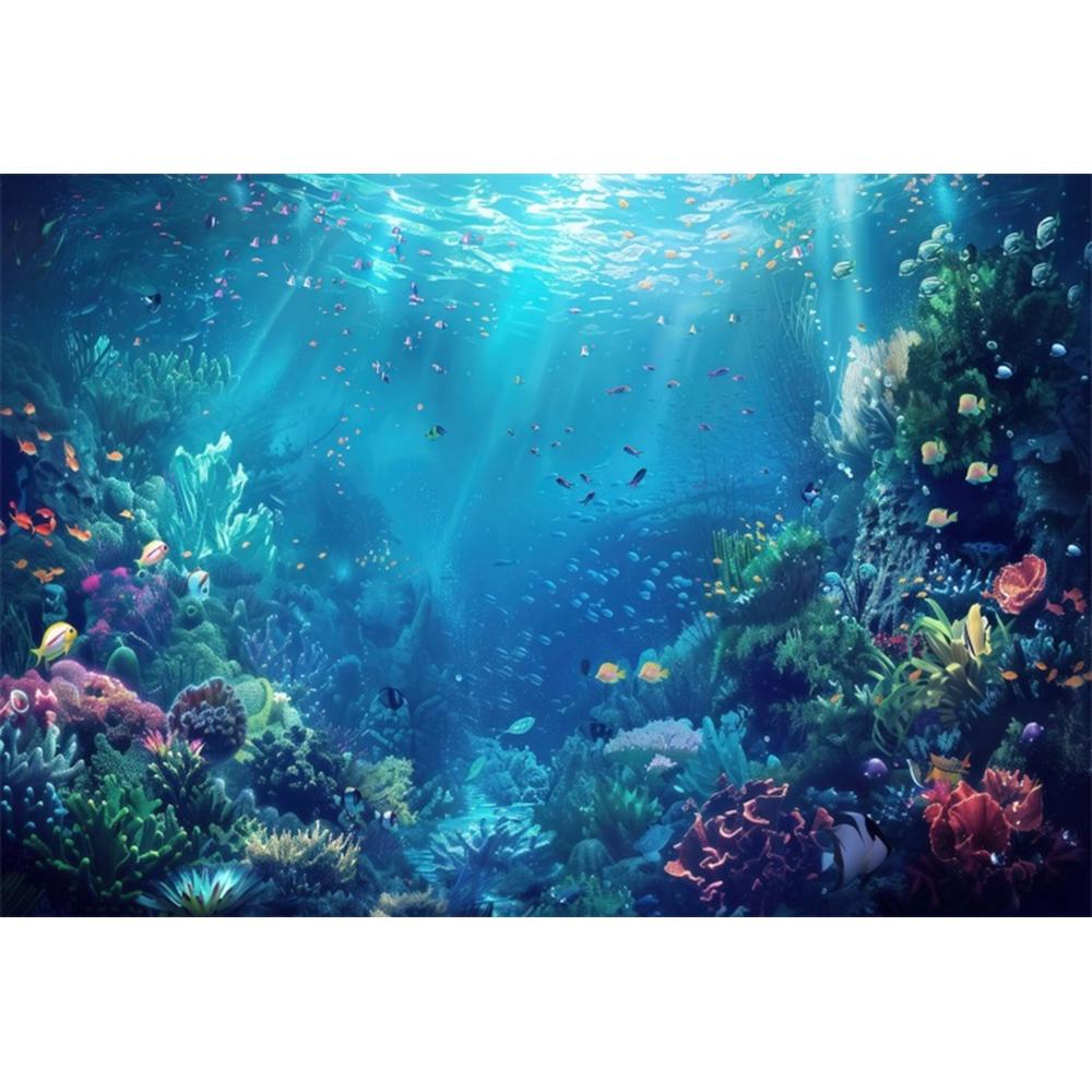 Blue Underwater World Photography Background Ocean Undersea Coral Castle Shells Kid Birthday Party Decor Portrait Photo Backdrop