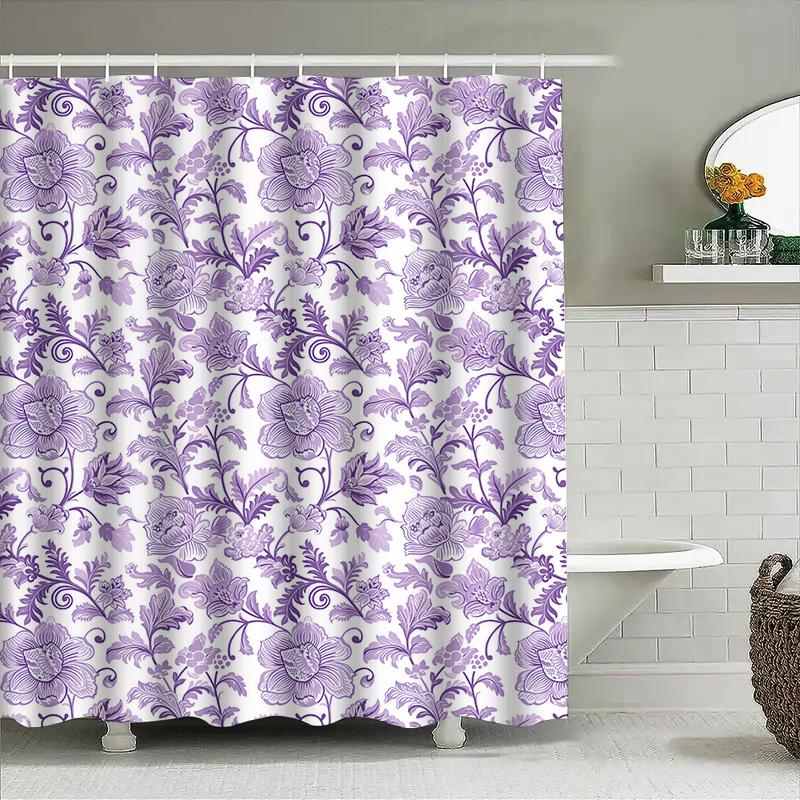 Purple Floral Shower Curtain With Elegant Design Bathroom Decor For Girls Ladies Custom Sizes Available (60X72 Inches)