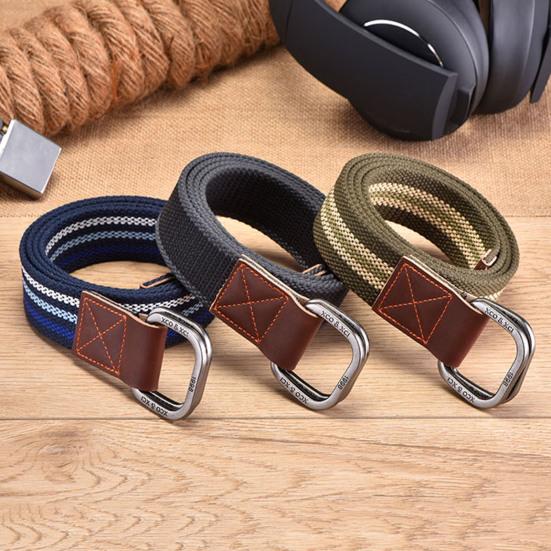 Frauen Männer Doppel Ring Schnalle Leinwand Gürtel Einfache Casual Vielseitig Jugend Fracht Taille Band Outdoor Sport Jeans Zubehör