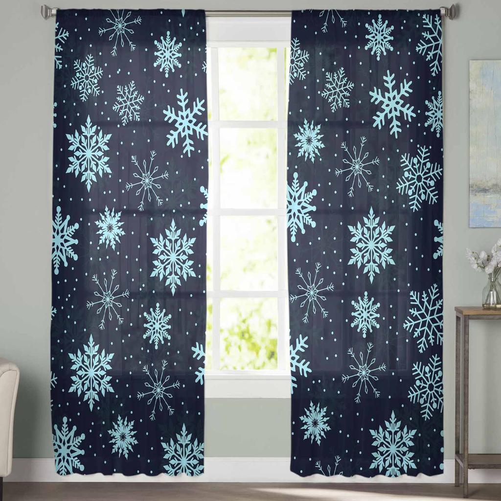 Snowflake Christmas Winter Curtains For Living Room Bedroom Home Decoration Window Voile Tulle Curtain Drapes