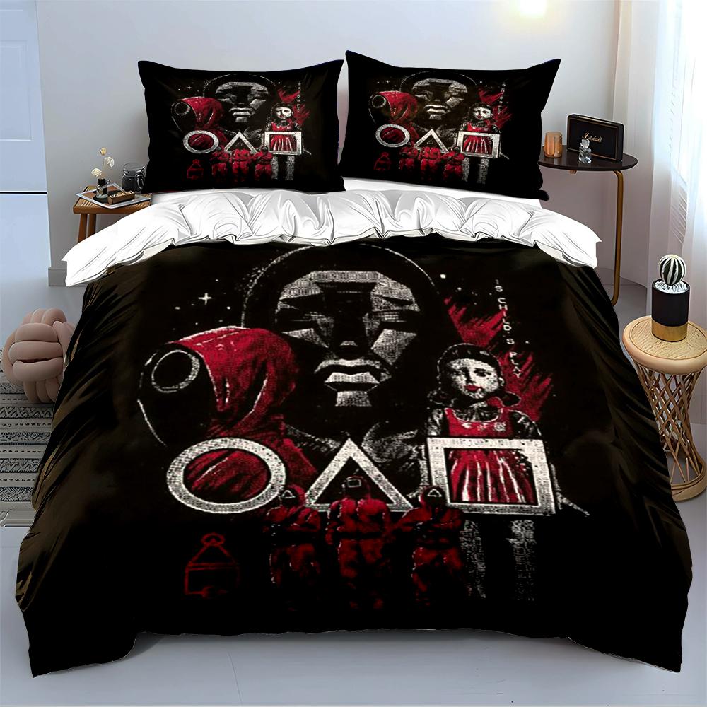 "Black and Red Masked Figures Bedding Set" Bedding Set (1 Duvet Cover, 2 Pillowcases, Duvet Not Included)