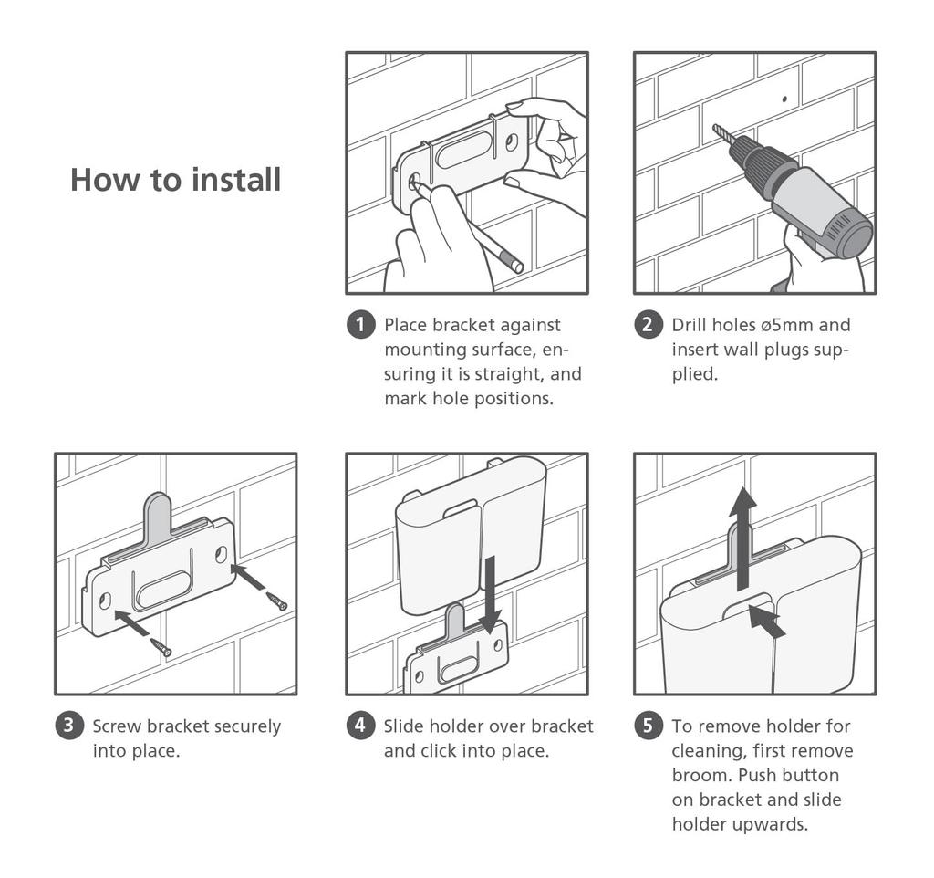 Joseph Joseph Indoor Floor Brush, Blue, 25.6cm Deep X 25.6cm Wide X 109.98cm High, CleanStore Adjustable Long Handle, Wall-Mounted, with Comb, 65002