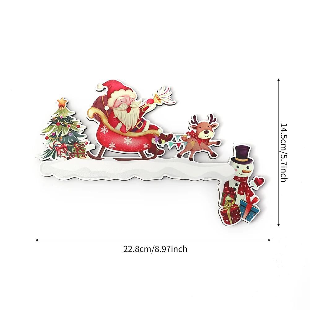 Wooden Christmas Corner Door Frame Decoration Cartoon Santa Claus Elk Xmas Penguin Pendant Merry Christma Decor For Door Frame