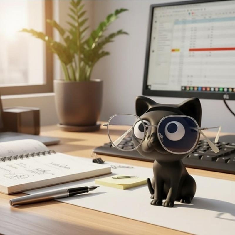 2Pcs Creative Cat-Shaped Eyeglass Holder Stand with Adhesive Base for Home & Office