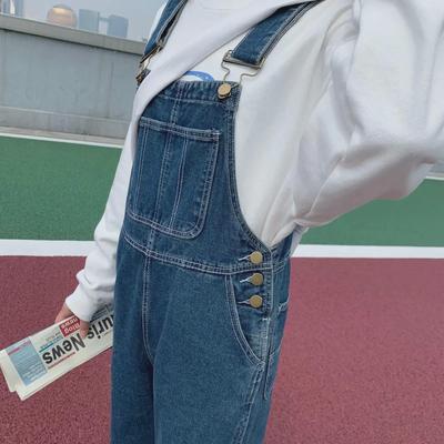 Damen Retro Blue Denim Overalls - Herbst 2023, Kleine Größe, Lockerer, Weites Bein, Bodenlanger Overall