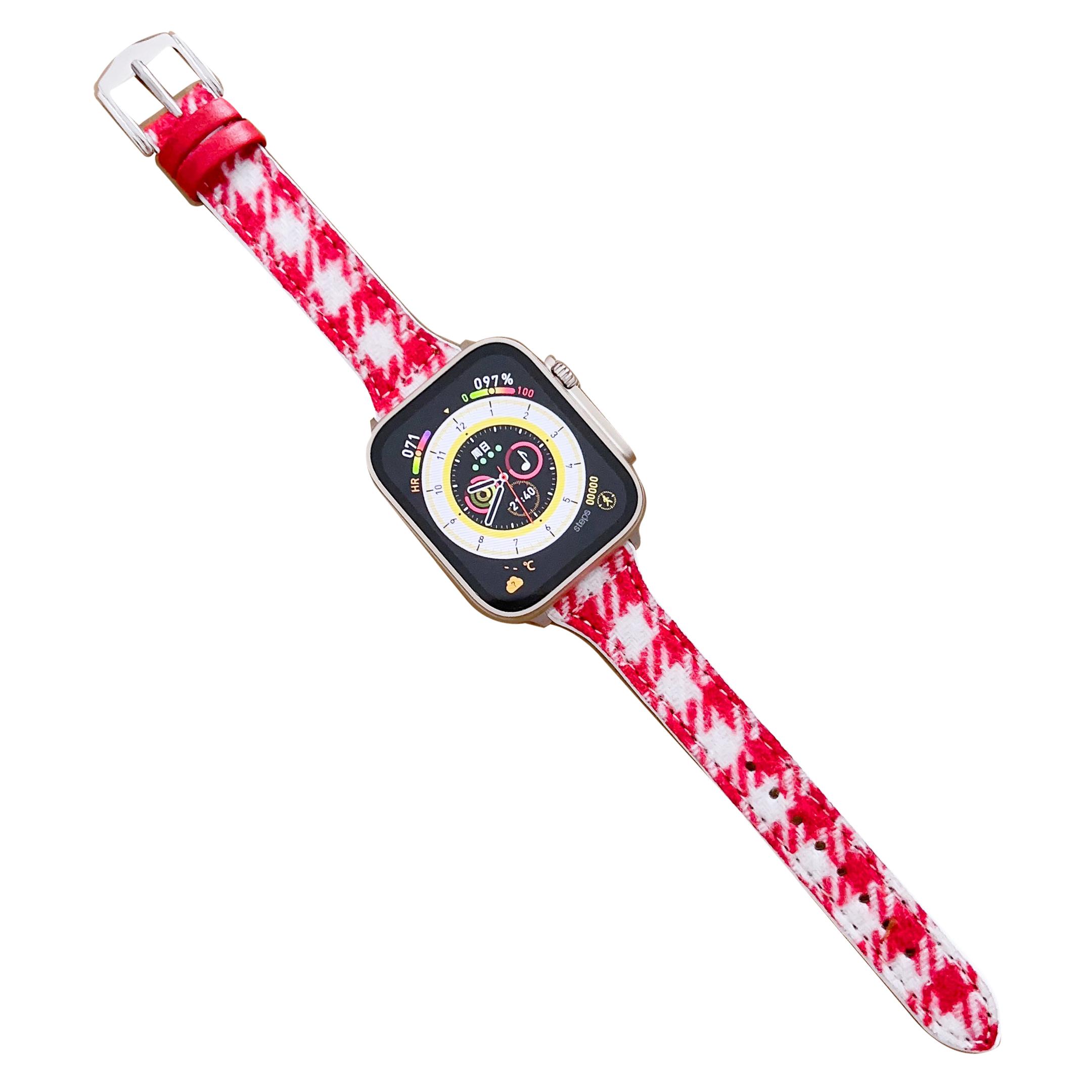 

For Apple Watch 10 46mm/Ultra 2/Ultra 49mm/9 8 7 45mm/SE (2023) SE (2022) SE 6 5 4 44mm/3 2 1 42mm Woolen Watchband Red/White